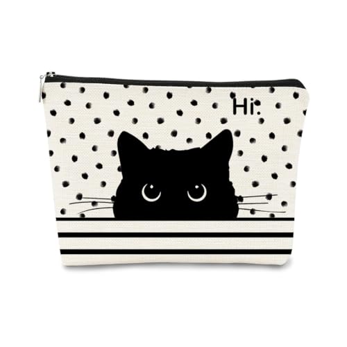 Cat Makeup Bag - Black Cat Purse, Small Cute Makeup Bag Cosmetic Bag For Women & Teen Girls, Cat Lady Gifts For Women (Polka Dot)