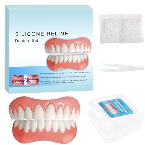 Silicone Reline Denture Set for Upper and Lower Teeth, Soft Comfortable Veneers for Men and Women