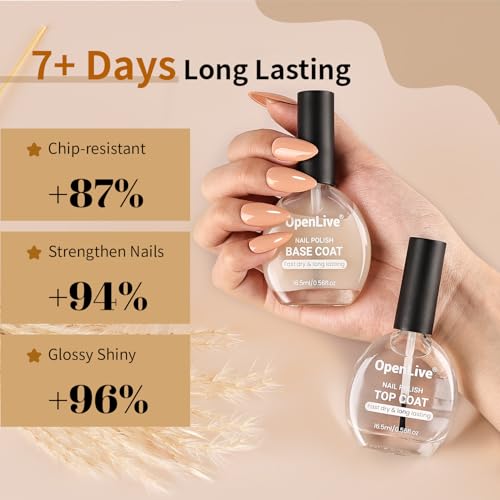Base and Top Coat Nail Polish Quick Dry,16.5ml Large capacity Basic Nail Polish Set Air Dry Fast, High-Glossy Shiny, No U V Light Needed for Women Salon DIY Nail Art