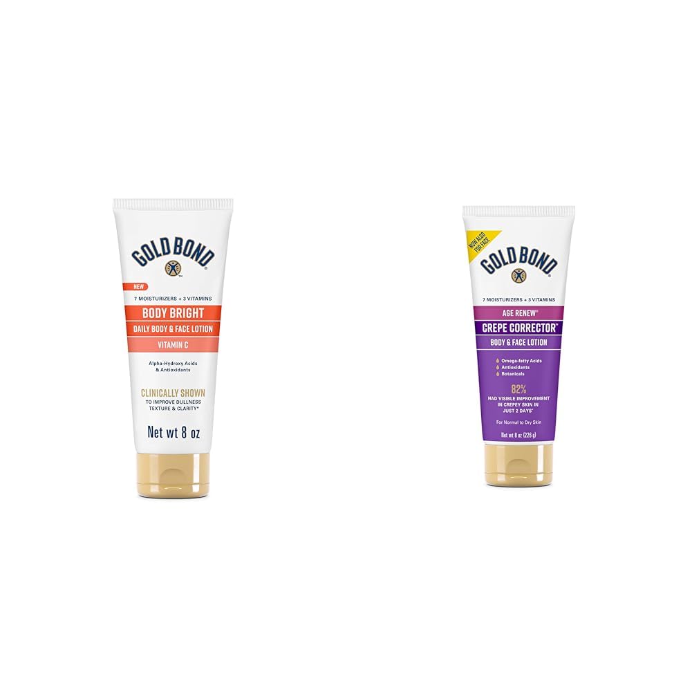 Gold Bond Body Bright Daily Body & Face Lotion, 8 oz & Age Renew Crepe Corrector Body Lotion, 8 oz Bundle