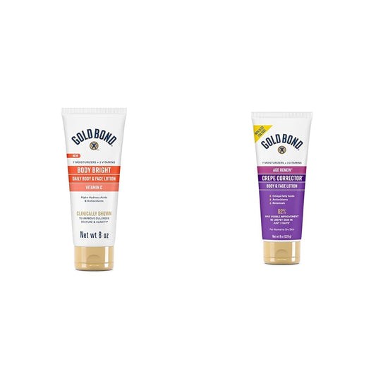 Gold Bond Body Bright Daily Body & Face Lotion, 8 oz & Age Renew Crepe Corrector Body Lotion, 8 oz Bundle