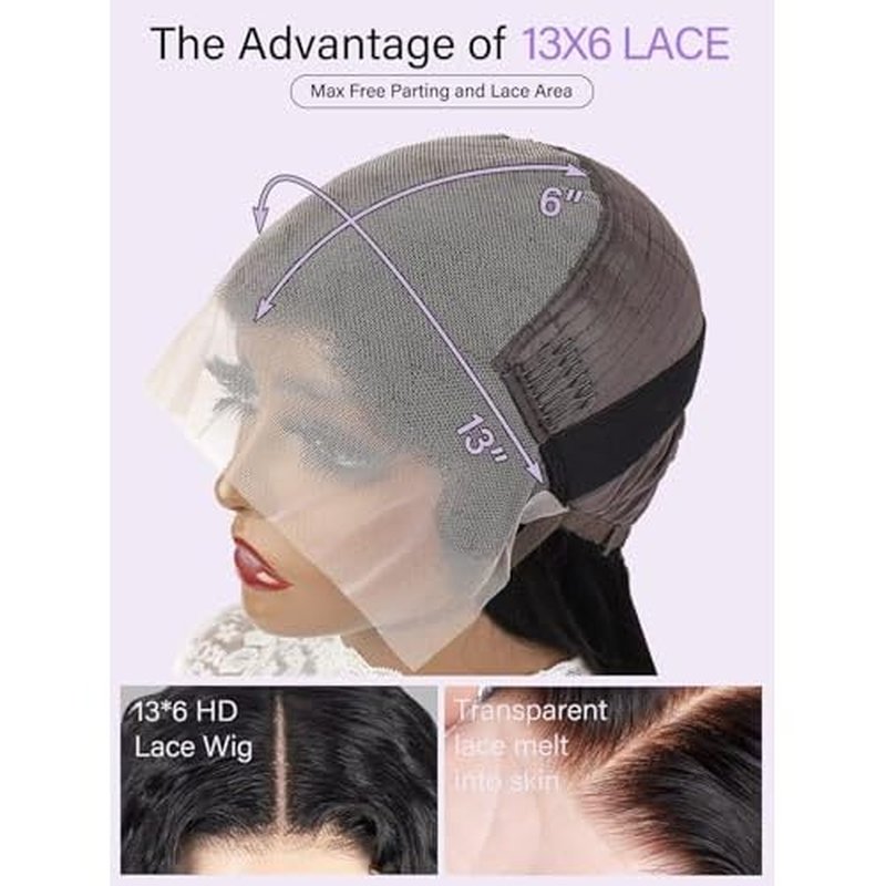 22 Inch 13x6 Deep Wave Lace Front Wigs Human Hair Wig for Women 12A 200% Density HD Lace Front Wigs Human Hair Pre Plucked with Baby Hair Natural Black
