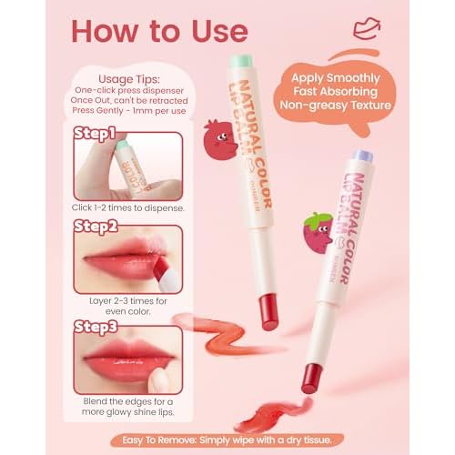 RUNBEN Kids Tinted Lip Balm, Strawberry-Scented Lipstick, 24H Moisturizing, Safe & Non-toxic Lip Gloss for Kids & Teen, Christmas Makeup Gift for Girls, 2g