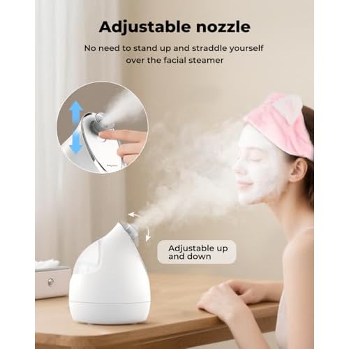 Kingsmile Facial Steamer for Face, 3 in 1 Face Steamer for Facial Deep Cleaning, Compact Nano Steamer - Aromatherapy, Adjustable Nozzle Warm Powerful Steam for Home SPA, Face Humidifier- SPA Headband