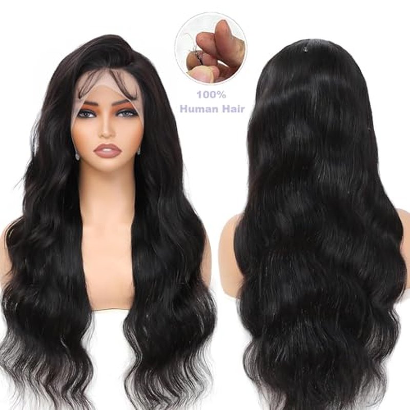 13x6 Lace Front Wigs Human Hair 200% Density Body Wave HD Lace Front Wigs Human Hair Pre Plucked Glueless 13x6 Full Frontal Wig for Women Natural Black 24 Inch