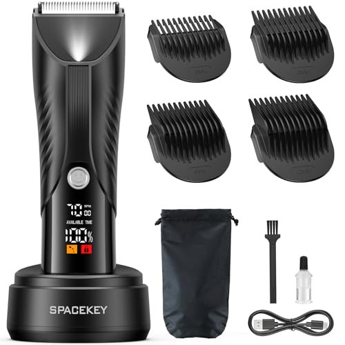 Spacekey Electric Body Hair Trimmer - IPX7 Waterproof Ball Trimmer for Men with LED Light, Wet/Dry Groomer, USB-C Rechargeable, Travel Bag Included - Men's Pubic, Groin and Body Shave