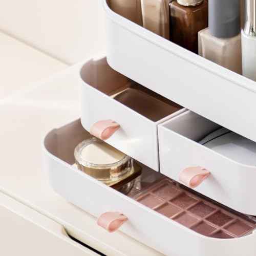 HBlife Makeup Organizer, Waterproof & Dustproof Cosmetic Storage, Fully Open Lid Makeup Display Box, Skincare Organizer for Bathroom Countertop Vanity, White