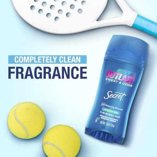 Secret Outlast Antiperspirant Deodorant for Women, 72hr Sweat & Odor Protection, PH Balancing Minerals, Invisible Solid, Completely Clean Scent, 2.6 oz