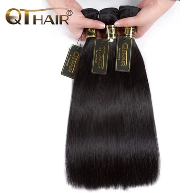 QTHAIR 16A Grade Straight Human Hair Bundles 16" 16" 18" 100% Unprocessed Virgin Indian Human Hair Extensions For Women Human Indian Straight Hair Bundles Bundles Human Hair