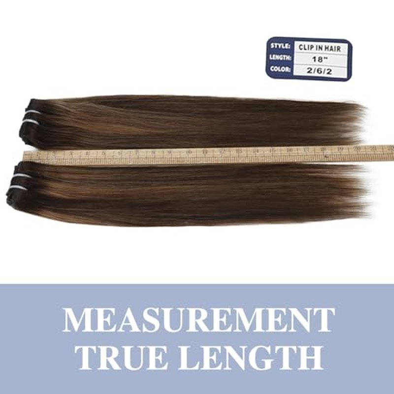 Straight Clip In Hair Extensions Real Human Hair 8Pcs Clip In Balayage Dark Brown to Chestnut Brown Human Hair Extensions with 18Clips Lace Weft 120g 24inch