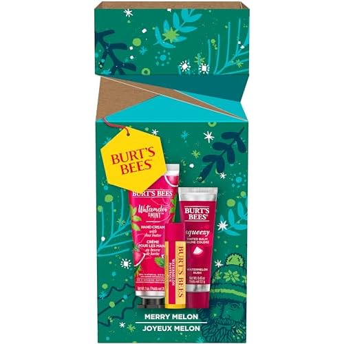 Burt's Bees Lip Balm, Squeezy Tinted Balm and Hand Cream Gift Set, Merry Melon, Ready to Give Holiday Gift, 1 Gift Set