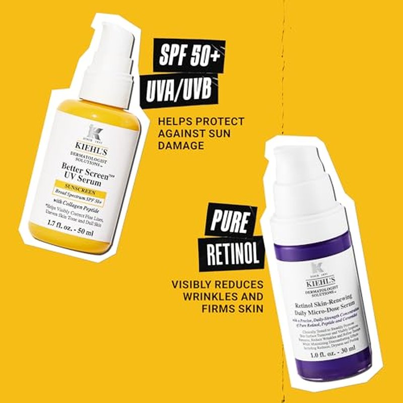 Kiehl's Anti Aging Skincare Set - $108 Value including Lightweight Sunscreen and Anti-Aging Retinol Serum - For Wrinkle Reduction and SPF Protection