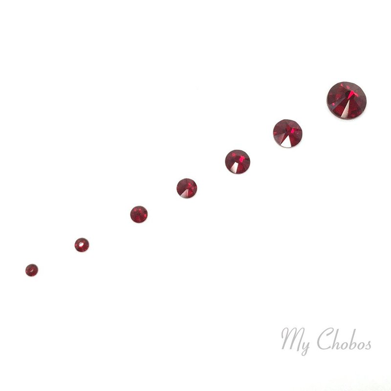 SIAM (208) red 144 pcs Swarovski 2058/2088 Crystal Flatbacks red rhinestones nail art mixed with Sizes ss5, ss7, ss9, ss12, ss16, ss20, ss30