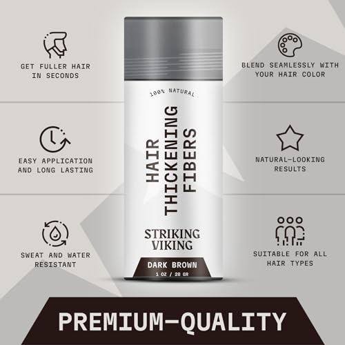 Striking Viking Hair Fibers - Dark Brown, 0.98 oz, Pack of 1 - Long-Lasting Hold & Hair Filler - Undetectable Coverage with Fiber Powder - Easy Application & Styling Powder