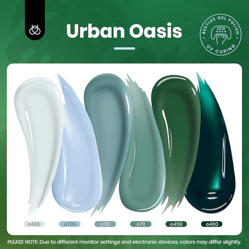 Beetles Fall Gel Nail Polish Set, 6 Colors 15ML Green Gel Nail Polish Kit Winter Nails Misty Gray Dark Green Baby Blue Full Size Nail Gel Polish Soak Off UV Lamp DIY Manicure Salon Gifts for Women