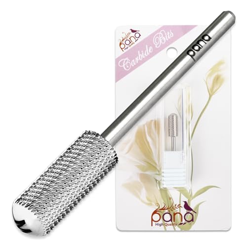PANA 3/32" Small Smooth Round Top Safety Carbide Nail Drill Bit for Gel Polish & Acrylic Removal Nail Salon Manicure Pedicure Electric File Tools (Small Barrel - Silver, Medium)