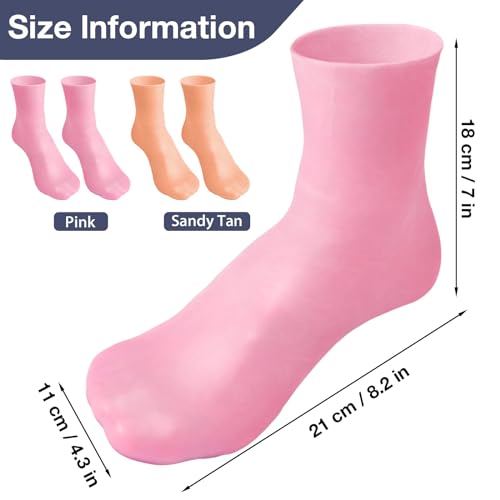 Noverlife 2 Pairs Moisturizing Silicone Socks, Reuseable Men's Pedicure Socks for Dry Cracked Rough Feet Skin, High Elastic & Anti Slip Moisturizer Spa Socks, Dry Heels Gel Socks - Pink & Tan