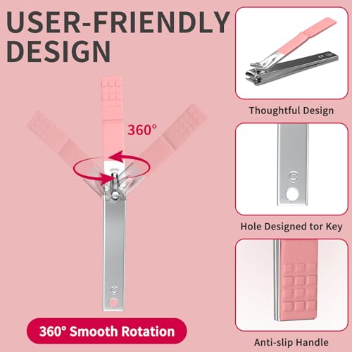 ZIZZON Travel Mini Manicure Set Nail Clipper Set 10 in 1 Stainless Steel Pedicure Care Grooming kit with Case Pink