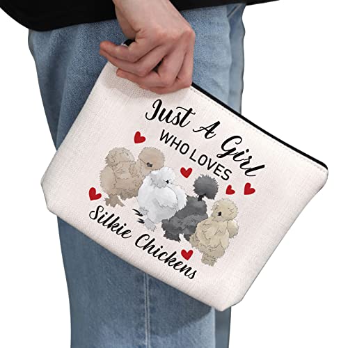 G2TUP Silkie Chicken Lover Gift Who Loves Silkie Chickens Makeup Bag Silkie Chicken Owner Cosmetic Bag Crazy Chicken Lady Zipper Travel Bag (Who Loves Silkie Chickens White Bag)