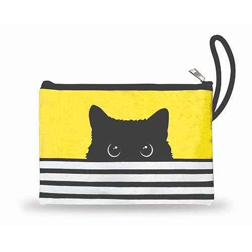 Cat Gifts for Women - Makeup Bags for Women - Small Cosmetic Bag for Purse - Makeup Bags with Zipper - Cute Toiletry Bag (Yellow Cat Clutch)