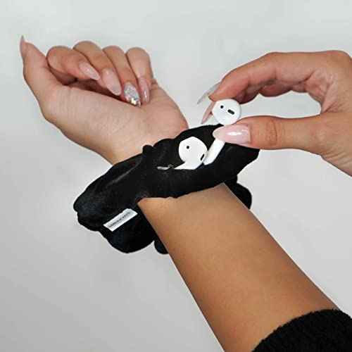 Women's Velvet Hair Scrunchie with Hidden Zipper Pocket, Black, 1 Count - Great for Gifts and Stocking Stuffers