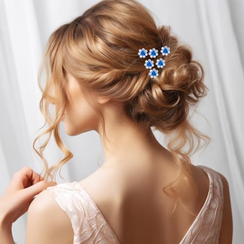 UHONEMY 25pcs Bridal Wedding Hair Pins with Crystal Rose Flower Crystal Diamante Rose Flower Rhinestone Hair Pins Hair Clips for Bridal Wedding Women Hair Jewelry Accessories (blue)