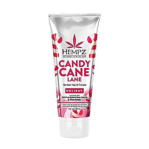 Hempz Limited Edition Candy Cane Lane Hand Cream Lotion (3 Oz) ? Mini Holiday Scented Travel Cream Skin Care for Women & Men, Made with Shea Butter for Combatting Dry Hands while Travelling