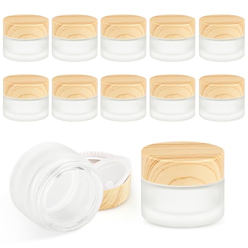 Frosted Glass Jar 12 Pack 15g/0.5oz Cosmetic Cream Jar Empty Sample Jars Travel Makeup Container Jar Pot For Lotion Cream Lip Balm Eyeshadow And More