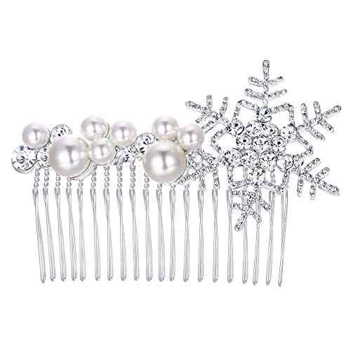 EVER FAITH Crystal Simulated Pearl Winter Snowflake Hair Side Comb Clear Silver-Tone