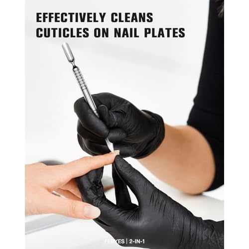 2025 Upgraded Dual Head Cuticle Pusher Remover Tool - Curved & Chisel Edge Stainless Steel, Ergonomic Non-Slip Handle for Professional Salon & Home Manicure Nail