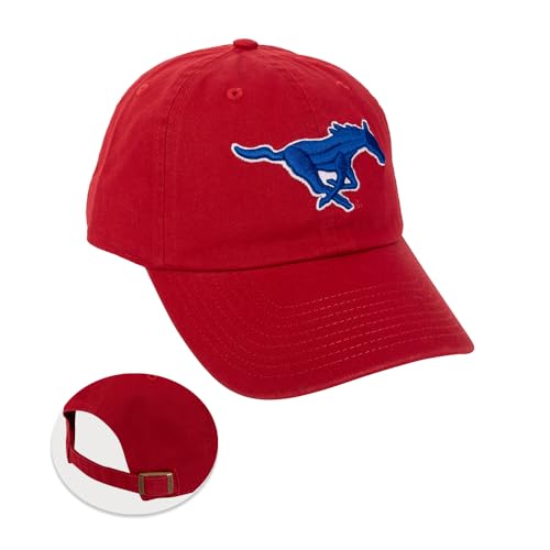 Desert Cactus Southern Methodist University Baseball Hat SMU Mustangs Brimmed Embroidered Cap Adjustable Cloth Strap Adult (Style B) Red