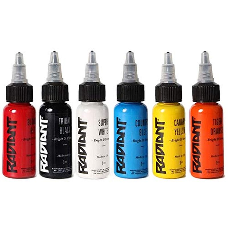 Radiant Tattoo Ink - 6 Popular Colors Set | 1/2oz Bottles for Vibrant Body Art