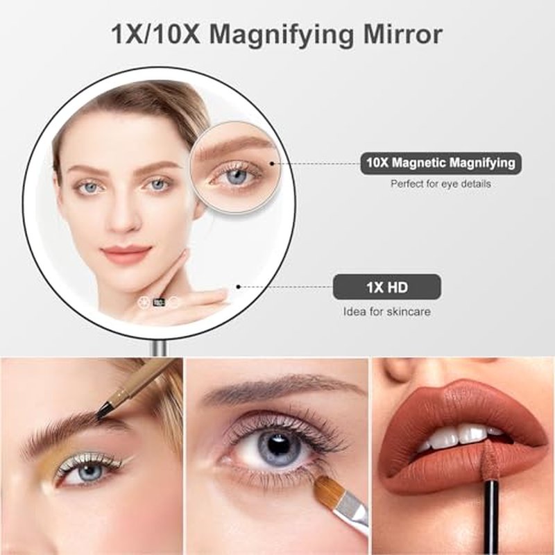 10.5" Professional Makeup Mirror with Lights, Rechargeable HD Vanity Mirror, CRI¡Ã98 True-Sunlight, 3 Color Modes & Stepless Dimming, 5000mAh Battery, Ideal Gift for Women