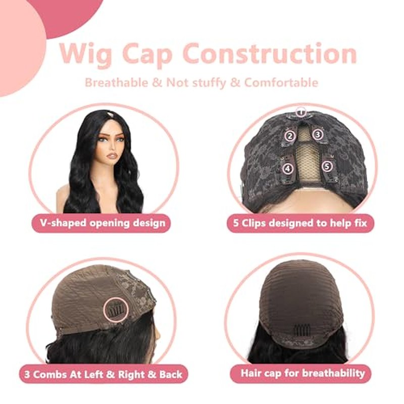 V Part Wig Human Hair Body Wave 100% Real Human Hair Upgrade U Part Human Hair Wig 180% Density Beginner Friendly Natural Color (22 inch)