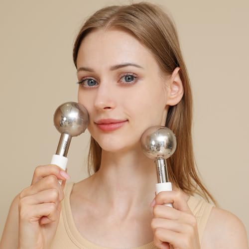 pfefe Ice Globes for Face & Eyes, Unbreakable Stainless Steel Cryo Sticks for Beauty Routines, Facials Cold Roller Cooling Globes for Puffiness, Wrinkles, Dark Circles, Headaches