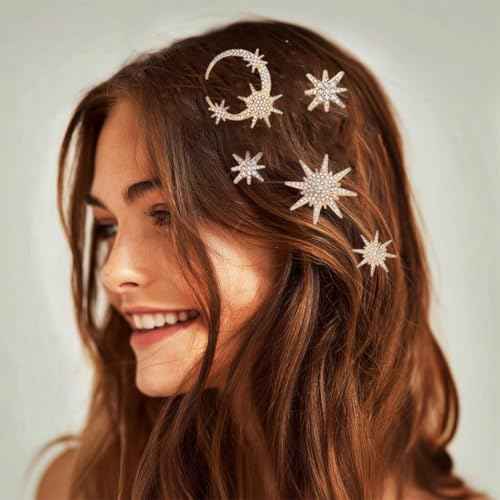 Gold Star Moon Hair Pins Rhinestones Bridal Hair Clips Wedding Hair Accessories for Women(Pack of 5)
