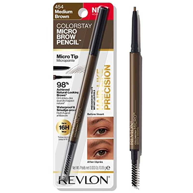 Revlon ColorStay Micro Eyebrow Pencil with Built In Spoolie Brush, Infused with Argan and Marula Oil, Stocking Stuffer for Her, 454 Medium Brown, 0.003 oz