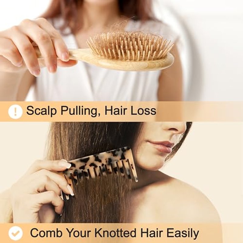TaShow Hair Detangling Comb, 2 Pack Large Cellulose Acetate Wide Tooth Comb for Wet and Dry, Women's Thick Curly Wavy Hair (Tortoise Shell, Ivory)