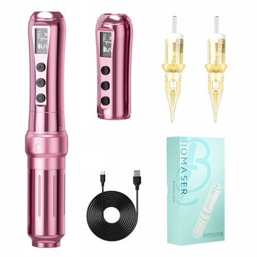 BIOMASER U1 Tattoo Gun,Wireless PMU Tattoo Machine Eyebrows & Lips, Professional Permanent Makeup Machine Rotary Tattoo Pen, Scalp Micropigmentation(Pink)