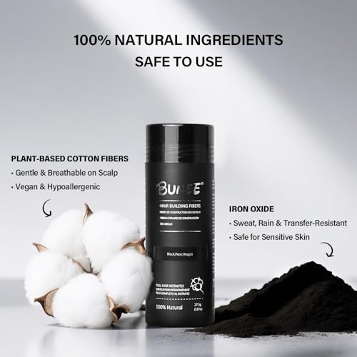 Hair Building Fibers for Thinning Hair for Men Women, 2-in-1 Kit- Enhancements Barber Spray, Thicker Fuller Hair Beard & Hairlines Instantly with Spray Applicator Pump Nozzle, Natural Formula (Black)