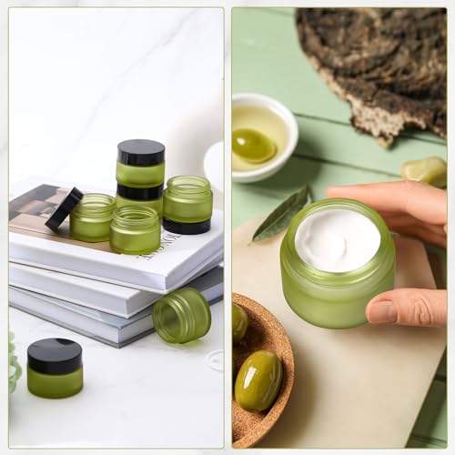 Domensi 60 Pcs 1oz Glass Jars with Lids Bulk Salve Tins Small Glass Candle Cosmetic Jars for Travel with Inner Liners Containers for Lotions Sample Cream(Green, Black Lid)