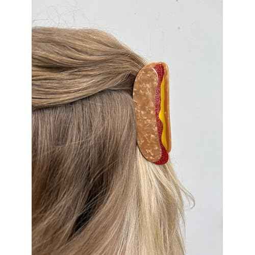 Hot Dog Hair Claw Clip for Women ? Strong Hold Grip, Durable Hair Claw Clips for Styling ? 5"L x 1.75"H, July 4th Celebration Claw Clips for Women, BBQ FUN Claw Clips for Thick Hair