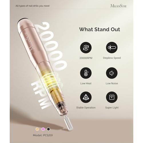 MelodySusie Pen-Shaped Portable USB Nail Drill, PC120I 20000RPM Electric Nail File with Compact Design for All Nail Care, Manicure Polishing, Shaping & Gel Removal at Home for Beginners