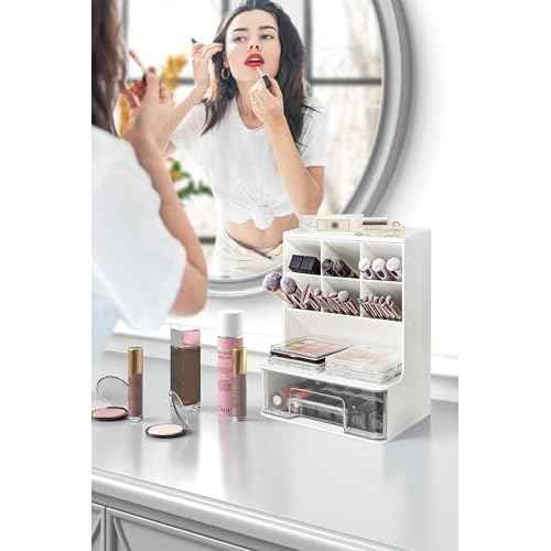 Make Up Organizers and Storage 2 Pack, Acrylic Cosmetic Organizer for Vanity Countertop Bathroom Room, Makeup Brush Holder, Makeover Stuff for Girls