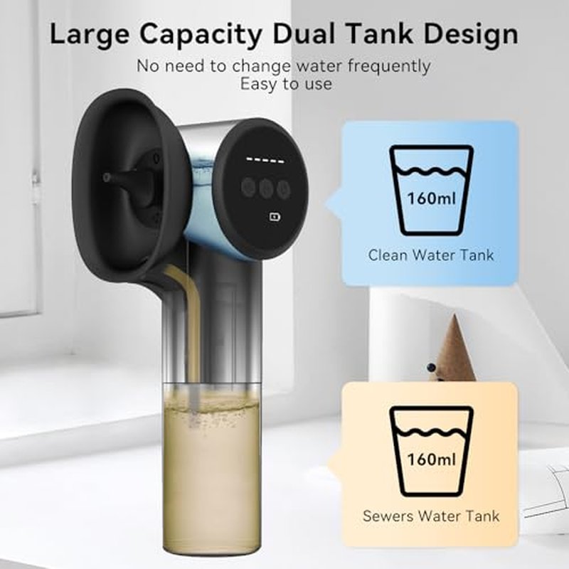 Ear Wax Removal with Hot Air Drying, 2-in-1 Electric Ear Cleaner, Ear Cleaning Kit with Dual-Compartment Design, Safe Water Ear Cleaner, 5 Pressure Modes & USB-C Cable, IPX7 Waterproof, Black