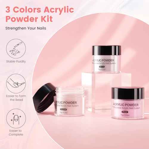 Nail Kit for Beginners with Everything: Professional Nail Acrylic Powder Liquid Set with Practice Hand Drill U V Light in Cosmetic Bag for Women Salon Home (Silver)