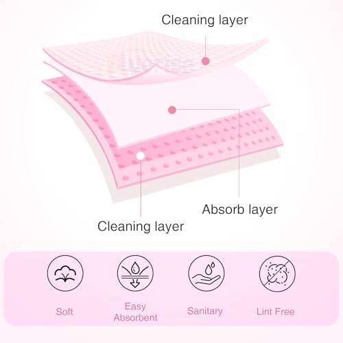 BLUERISE Lint Free Nail Wipes Pink 600pcs Nail Polish Remover Pads Soft Absorbable Eyelash Extension Glue Cleaning Wipes