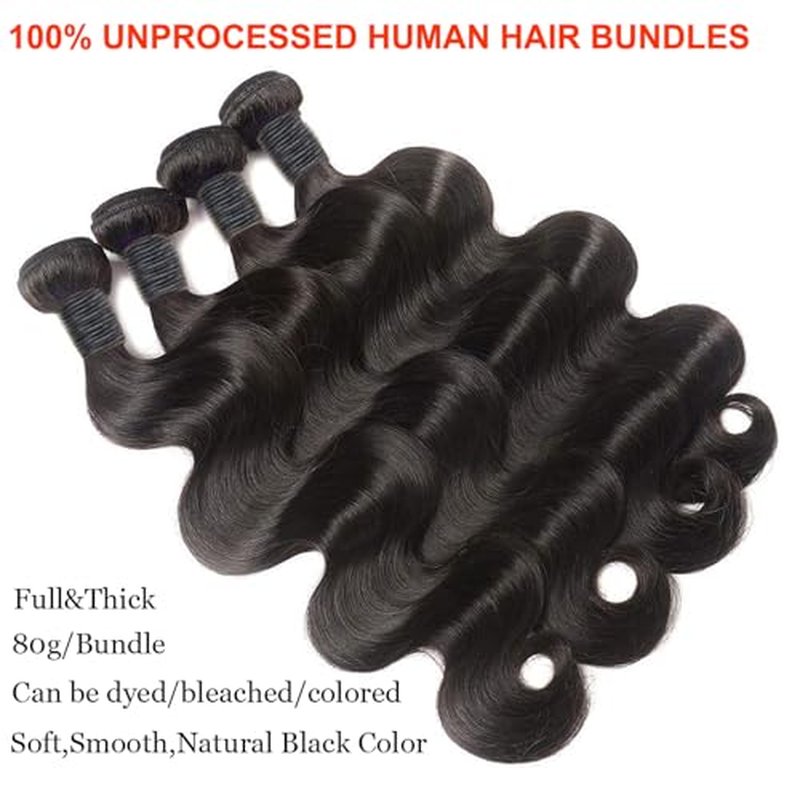 12A Human Hair Bundles 20 20 22 22 Inch Body Wave Bundles Human Hair Unprocessed Brazilian Quick Weave Hair 4 Bundles for Women Natural Color