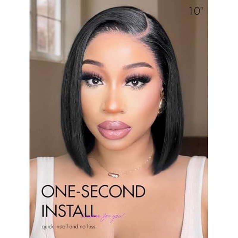 LUVME HAIR Bob Wig 100% Human Hair Wigs Glueless Lace Front 200% Density 10 Inches Bob, Pre Cut Plucked Lace Short Wig Ready To Go Natural Color Straight Bleached Knots Side Part Black Wigs