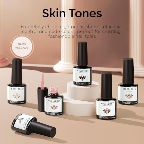 modelones Nude Gel Nail Polish Set -6 Colors Neutral Milky White Pink Brown Gel Polish Kit Skin Tones Soak Off Nail Kit Manicure DIY at Home Nail Art Salon Gift